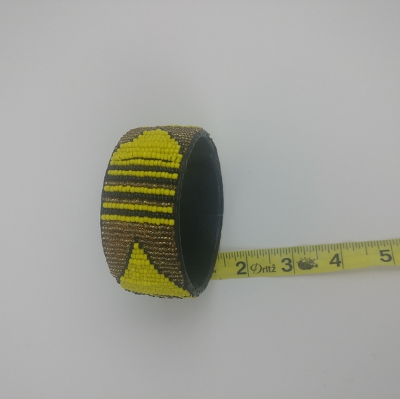 Yellow Brown Wide Bangle Seed Beads - Picture 2 of 5